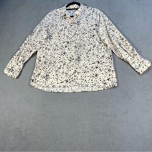 A New Day women’s Cream &White Satin Speckled print long sleeve button up top XS